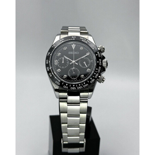 Custom Seiko Mod • Custom Seiko Mod 39.5mm Black Diamond Quartz Chronograph • 39.5mm